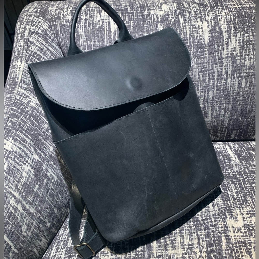 Ella black leather backpack by Able
